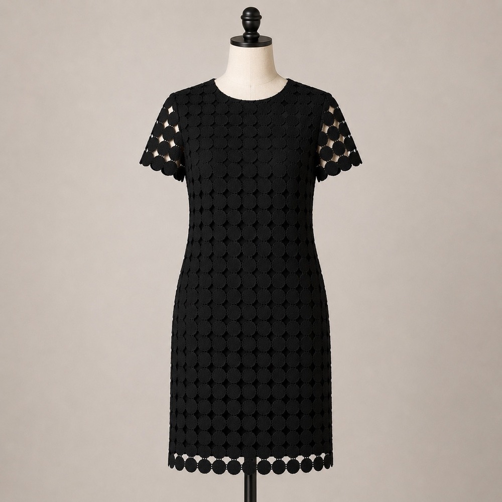 Julia Jordan Shift Dress 2‎ Black Circle Lace Short Sleeve Crew Neck Mini